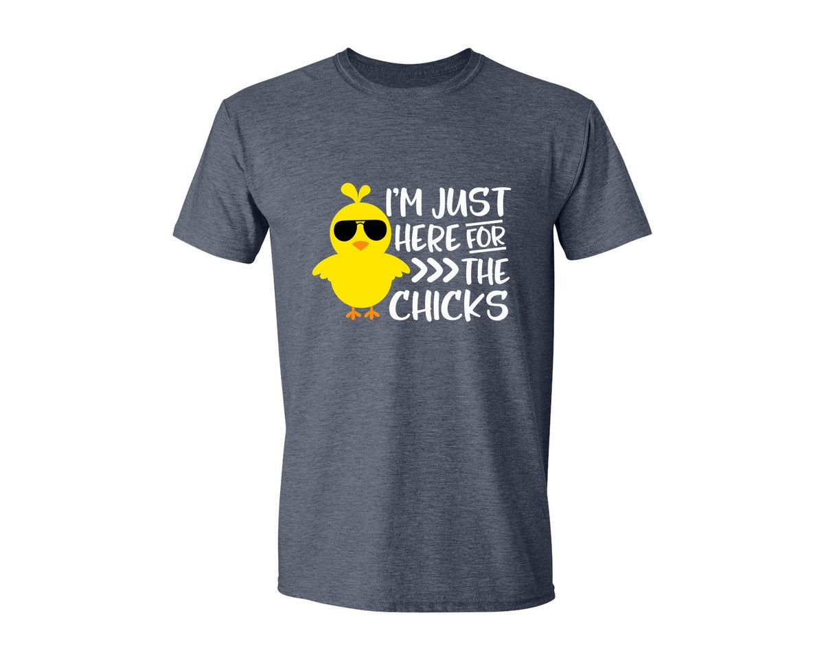 brand:Generic|color:Heather Navy|I Am Just Here For The Chicks 4 Graphic T-Shirt