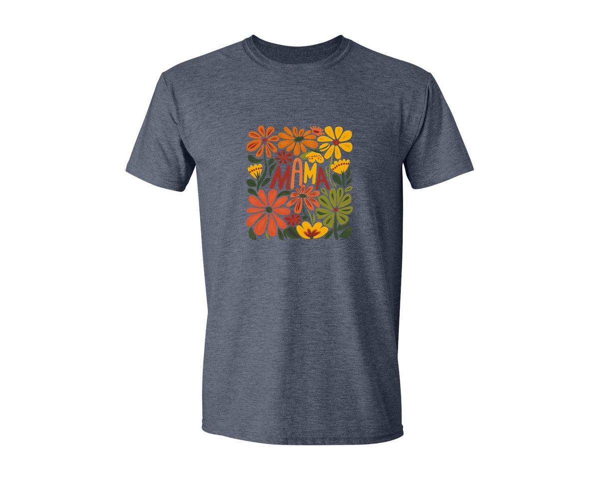 brand:Generic|color:Heather Navy|Retro Floral Mama Boho Mothers Day 3 Graphic T-Shirt