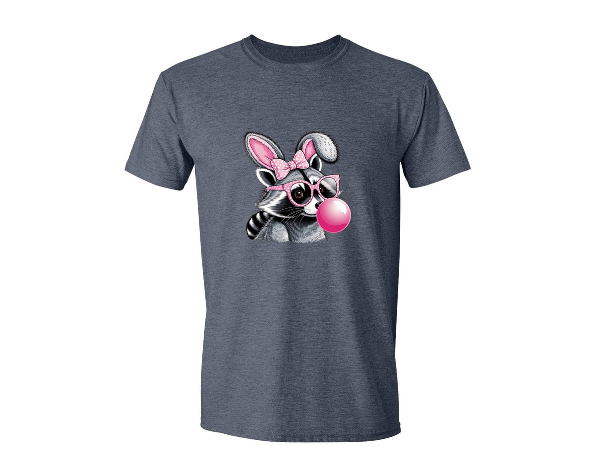 brand:Generic|color:Heather Navy|Cute Raccoon With Glasses Bubble Gum 6 Graphic T-Shirt