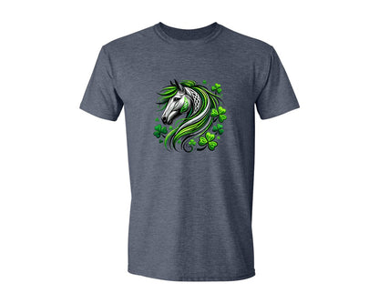 brand:Generic|color:Heather Navy|St Patricks Day Horse Lucky Graphic T-Shirt