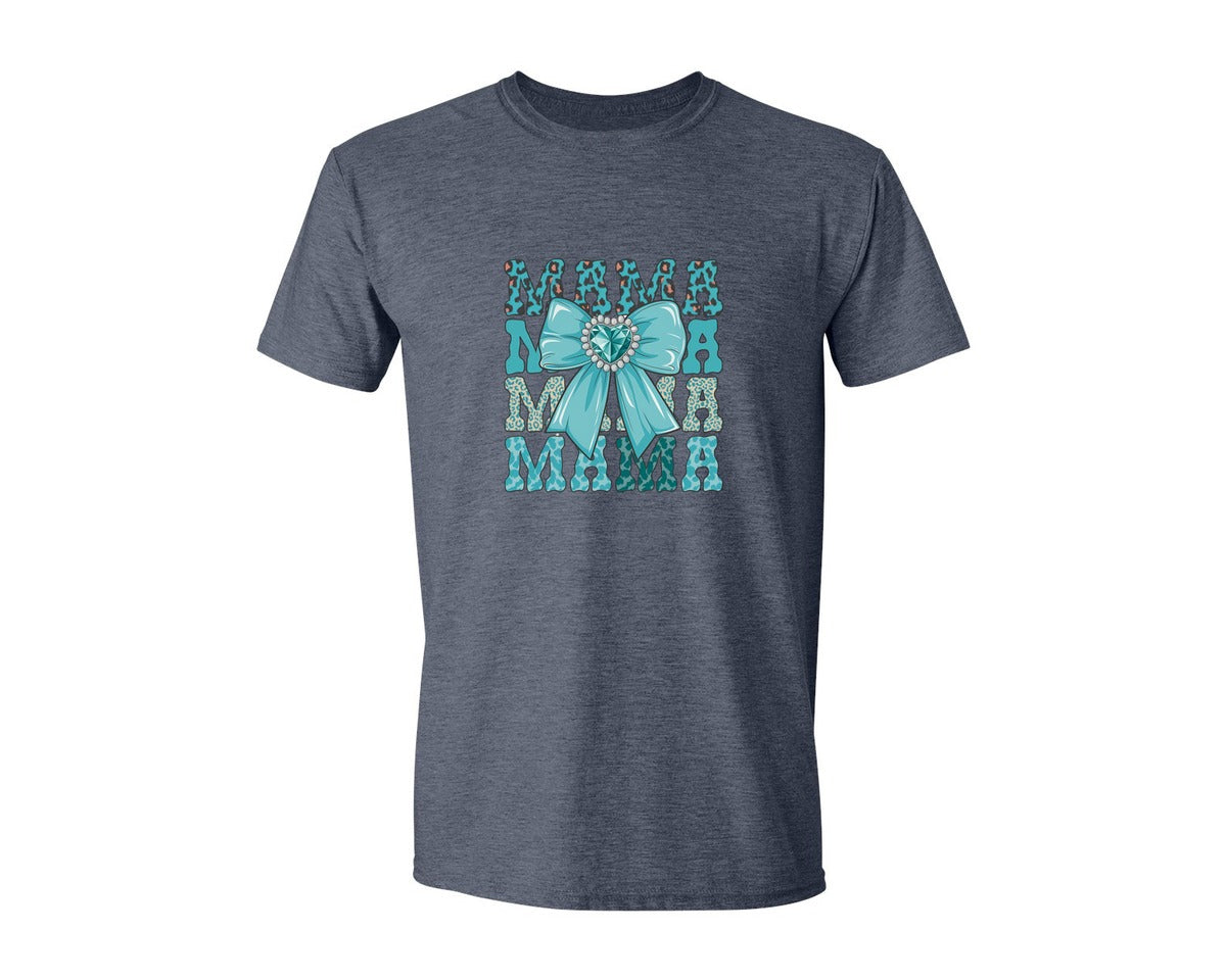 brand:Generic|color:Heather Navy|Trendy Mama Leopard Print Bow 3 Graphic T-Shirt