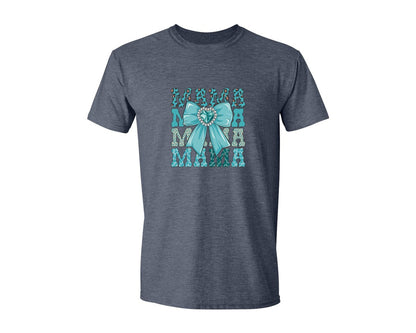 brand:Generic|color:Heather Navy|Trendy Mama Leopard Print Bow 3 Graphic T-Shirt