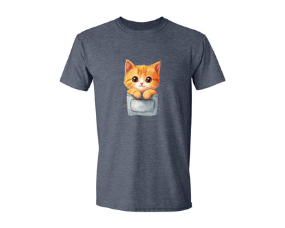 brand:Generic|color:Heather Navy|Cute Orange Tabby Kitten Watercolor Art Graphic T-Shirt
