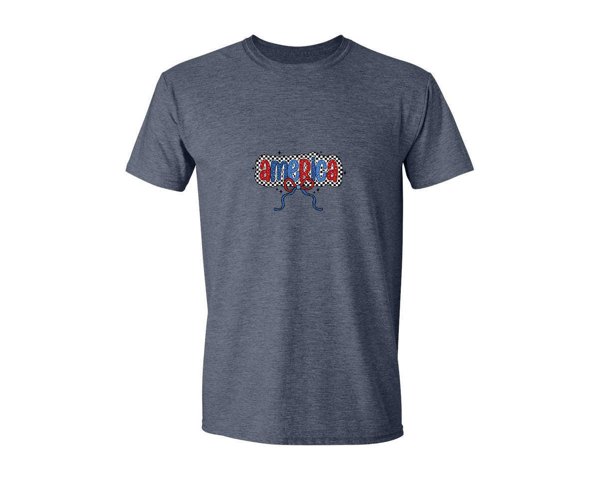 brand:Generic|color:Heather Navy|Coquette America Checkered 4Th July Graphic T-Shirt