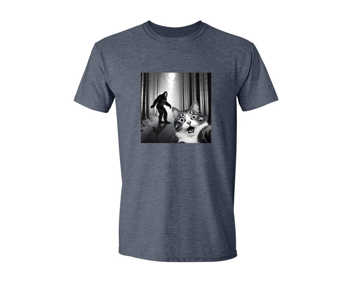 brand:Generic|color:Heather Navy|Cat Selfie With Sasquatch Graphic T-Shirt