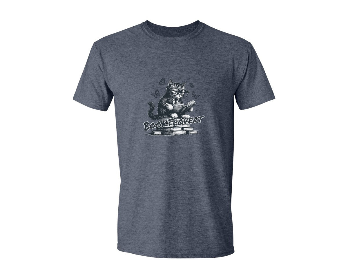 brand:Generic|color:Heather Navy|Book Trovert Reading Cat Shirt Graphic T-Shirt
