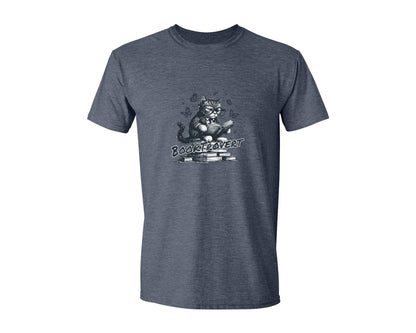 brand:Generic|color:Heather Navy|Book Trovert Reading Cat Shirt Graphic T-Shirt