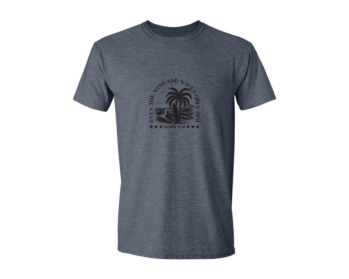 brand:Generic|color:Heather Navy|Wind And Waves Obey Him Mark 441 Graphic T-Shirt