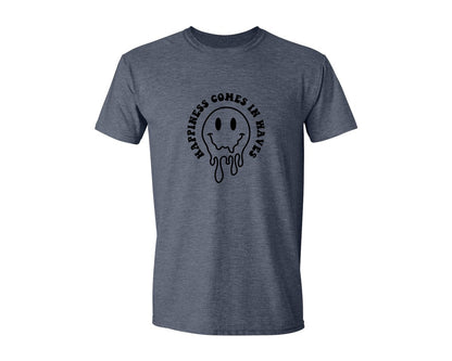 brand:Generic|color:Heather Navy|Happiness Comes In Waves Wavy Graphic T-Shirt