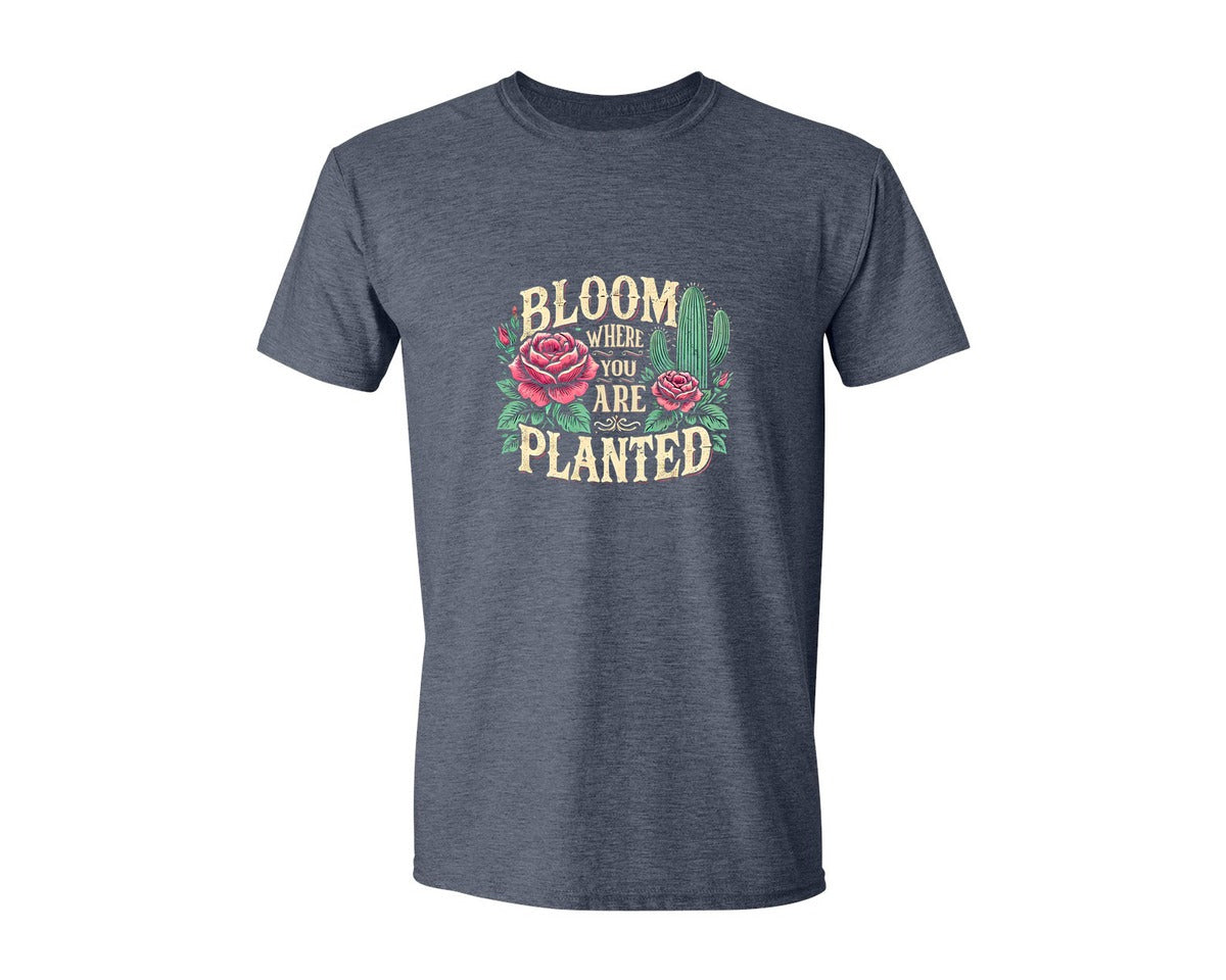 brand:Generic|color:Heather Navy|Bloom Where You Are Planted T Shirt Graphic T-Shirt