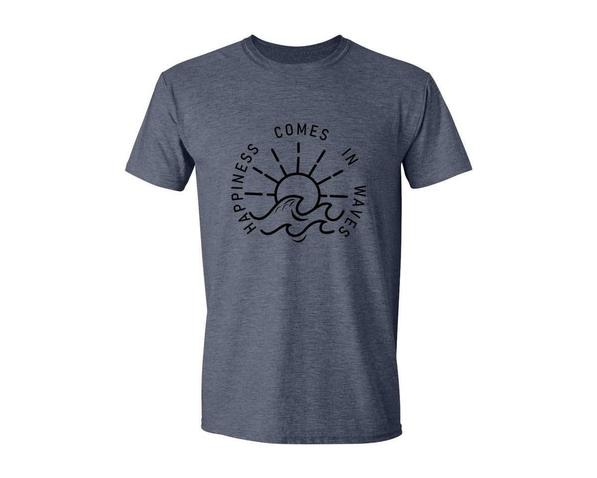 brand:Generic|color:Heather Navy|Happiness Comes In Waves Graphic T-Shirt