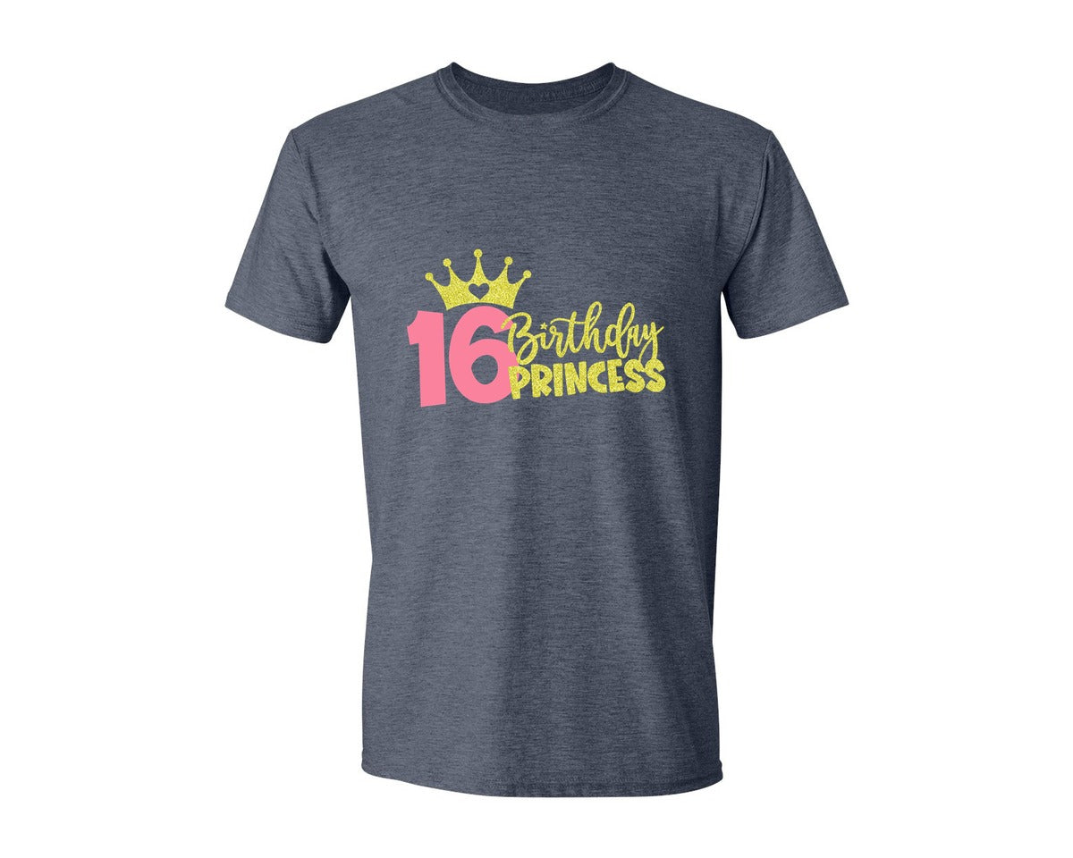 brand:Generic|color:Heather Navy|Sixteenth Birthday Princess Graphic T-Shirt