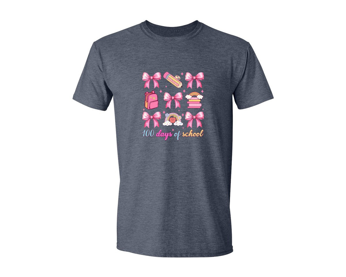 brand:Generic|color:Heather Navy|100 Days Of School Coquette 41 Graphic T-Shirt