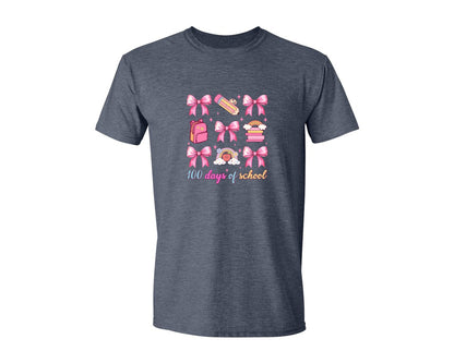 brand:Generic|color:Heather Navy|100 Days Of School Coquette 41 Graphic T-Shirt