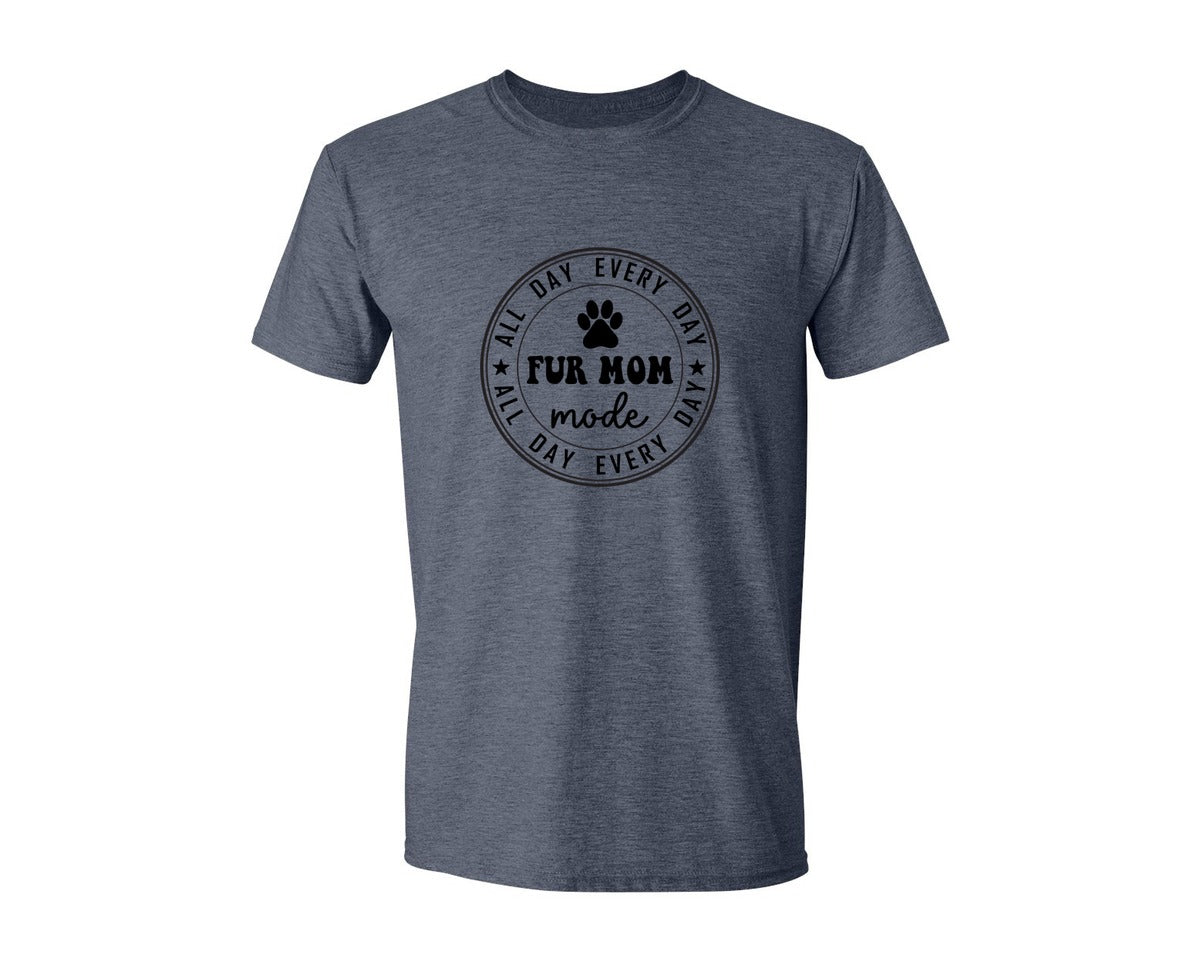 brand:Generic|color:Heather Navy|Fur Mom Funny Dog Mom Shirt Graphic T-Shirt