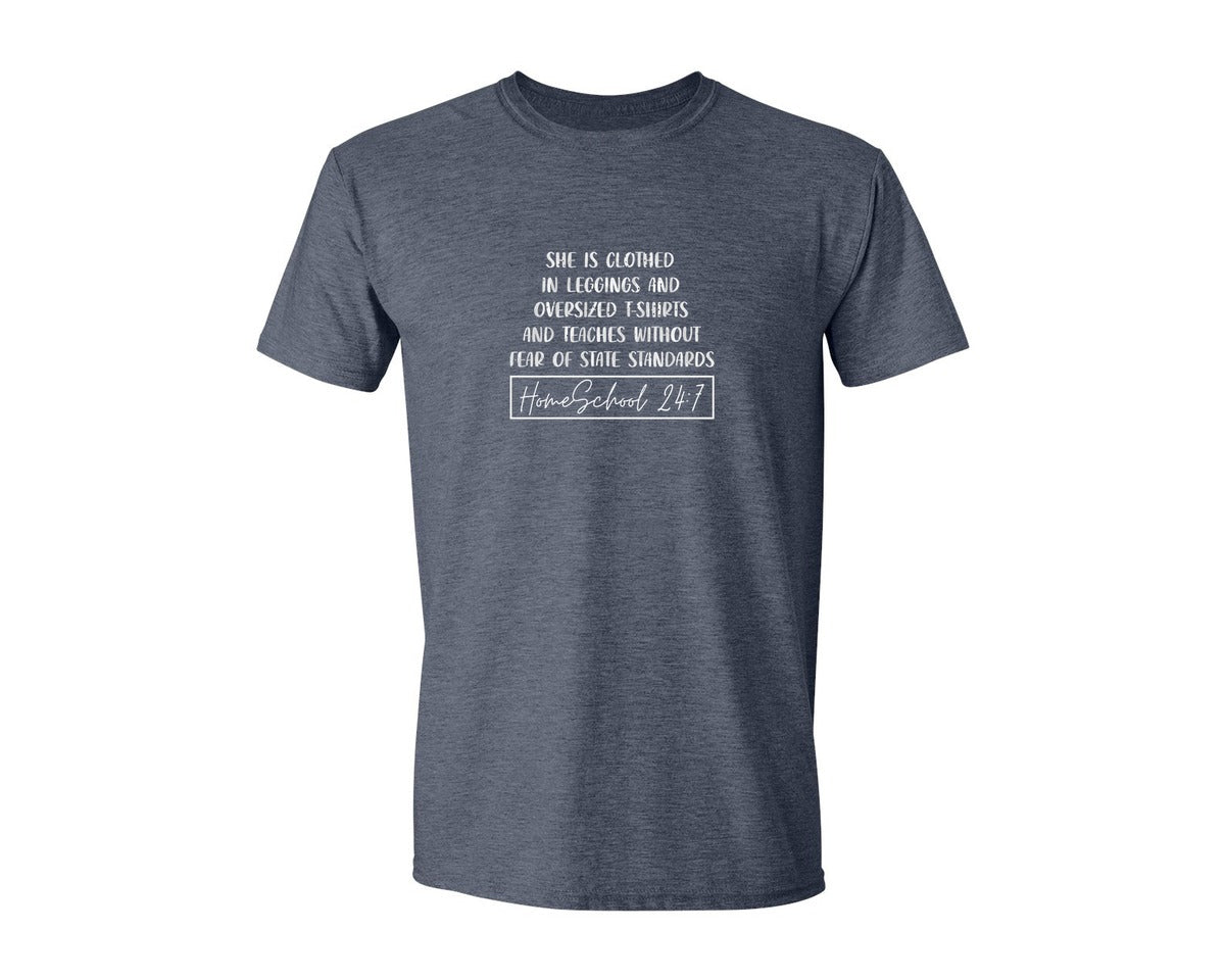 brand:Generic|color:Heather Navy|She Is Clothed Homeschool Mom Mama Graphic T-Shirt