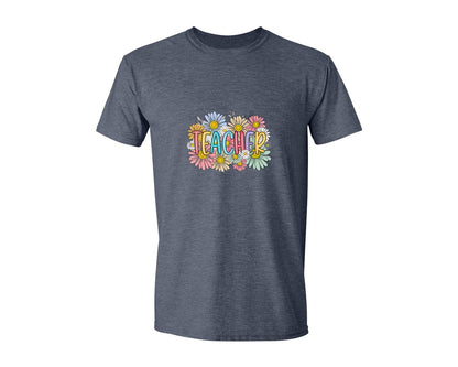 brand:Generic|color:Heather Navy|Teacher Preppy Floral Teacher Graphic T-Shirt