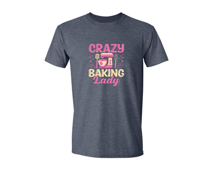 brand:Generic|color:Heather Navy|Crazy Baking Lady Mixer Whisk Baker Graphic T-Shirt