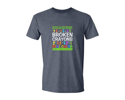 brand:Generic|color:Heather Navy|Broken Crayons Still Color Mental Health Graphic T-Shirt