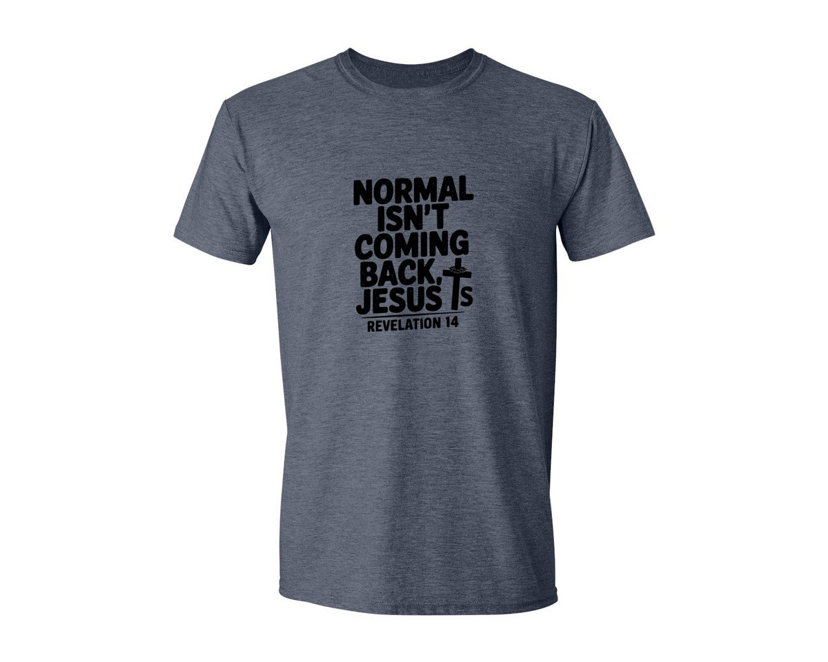 brand:Generic|color:Heather Navy|Normal Isnt Coming Back But Jesus Is Sv Graphic T-Shirt