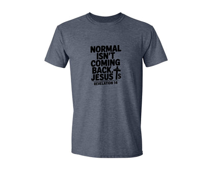 brand:Generic|color:Heather Navy|Normal Isnt Coming Back But Jesus Is Sv Graphic T-Shirt