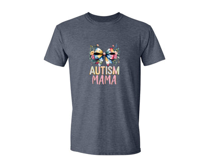 brand:Generic|color:Heather Navy|Autism Mama Elegant Floral Puzzle Bow Graphic T-Shirt
