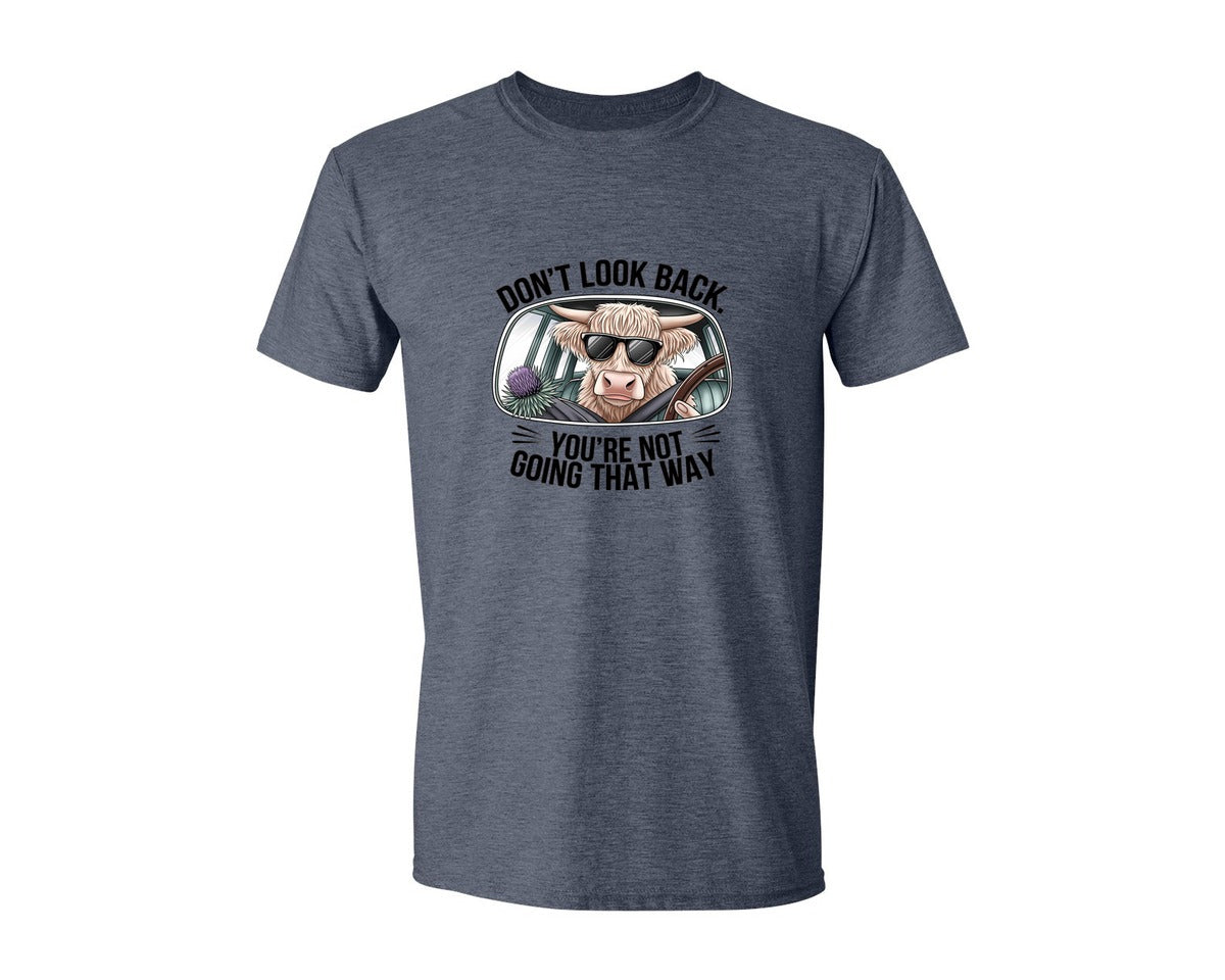 brand:Generic|color:Heather Navy|Dont Look Back Highland Cow 4 Graphic T-Shirt
