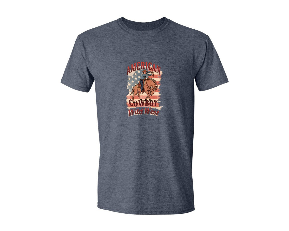 brand:Generic|color:Heather Navy|American Cowboy Wild West Vintage 2 Graphic T-Shirt
