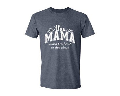 brand:Generic|color:Heather Navy|This Mama Wears Her Heart On Her Sleeve 74 Graphic T-Shirt