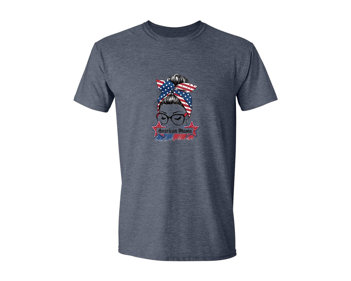 brand:Generic|color:Heather Navy|American Mama Patriotic Design Graphic T-Shirt