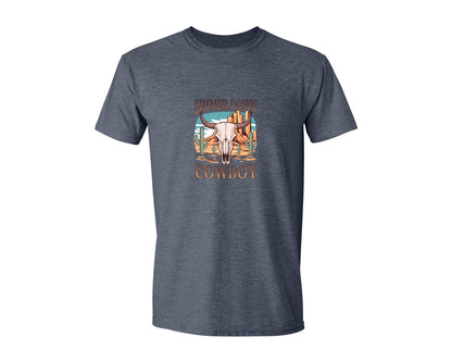 brand:Generic|color:Heather Navy|Simmer Down Cowboy Western Skull 2 Graphic T-Shirt