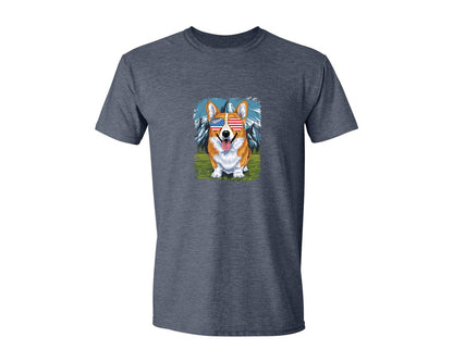 brand:Generic|color:Heather Navy|Corgi American Flag 4Th Of July Graphic T-Shirt