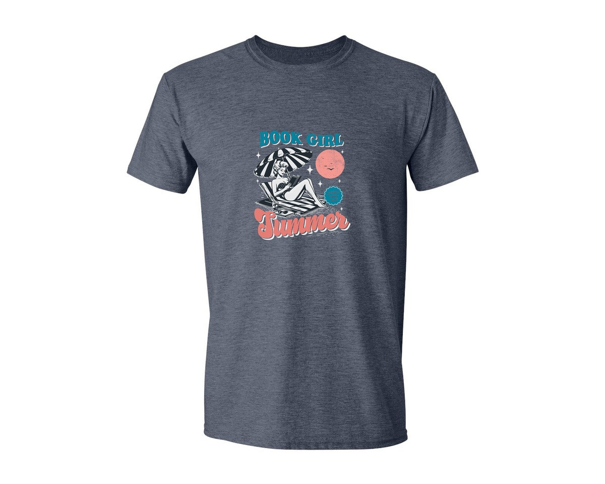brand:Generic|color:Heather Navy|Book Girl Summer On Beach Shirt Graphic T-Shirt