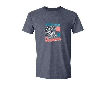 brand:Generic|color:Heather Navy|Book Girl Summer On Beach Shirt Graphic T-Shirt