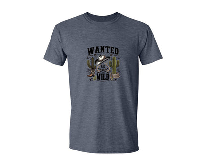 brand:Generic|color:Heather Navy|Western Wanted And Wild T Shirt Graphic T-Shirt