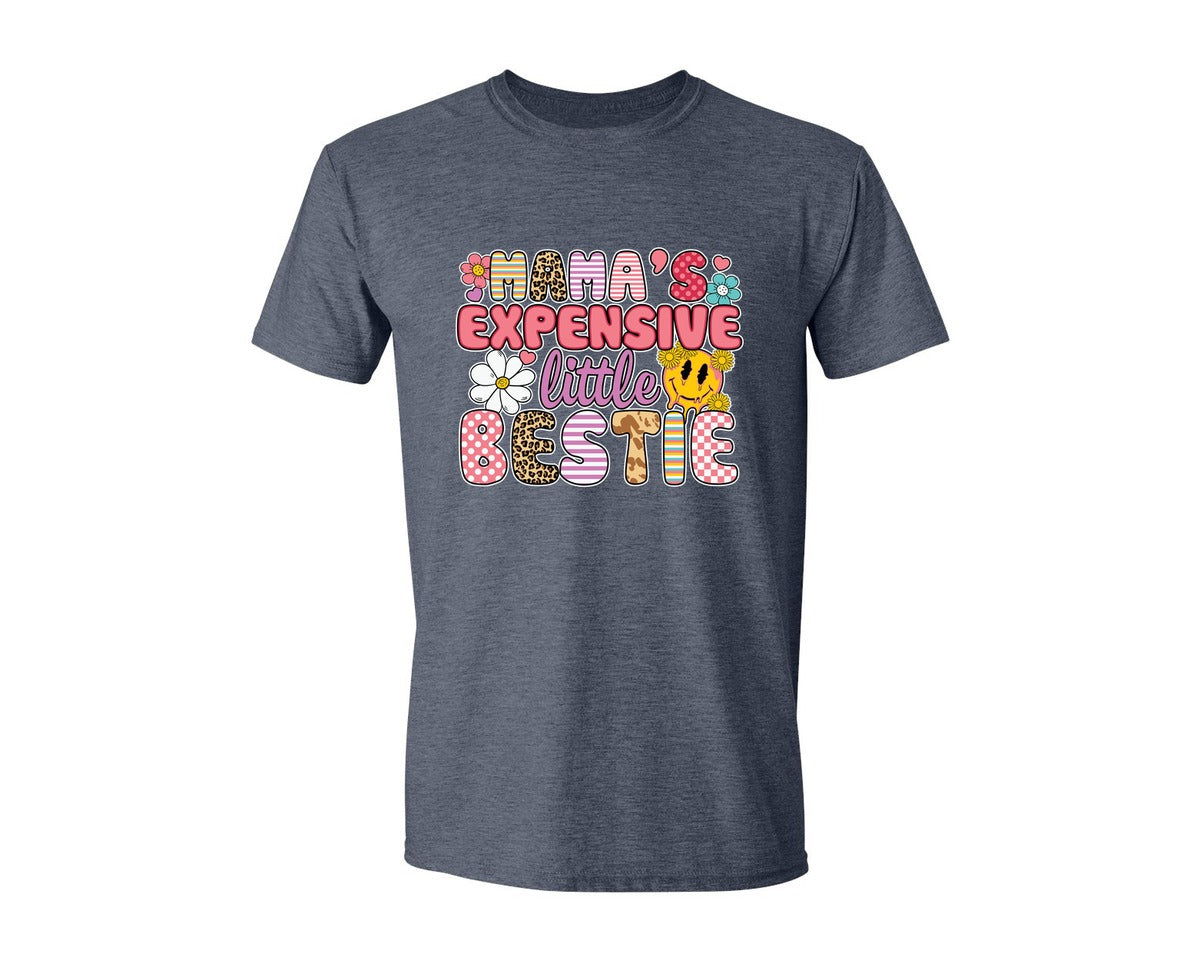 brand:Generic|color:Heather Navy|Mamas Expensive Little Bestie 9 Graphic T-Shirt