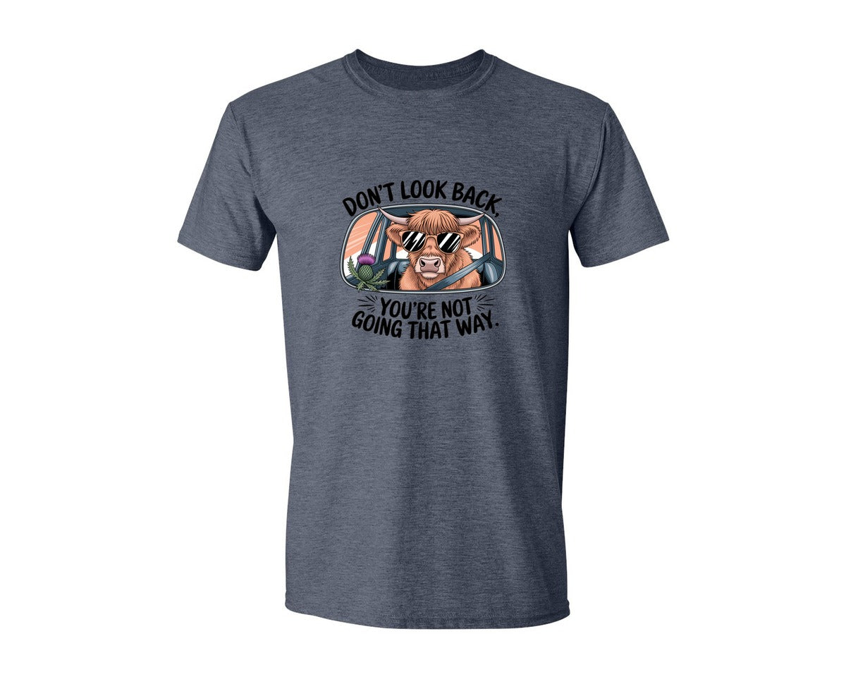 brand:Generic|color:Heather Navy|Dont Look Back Highland Cow Graphic T-Shirt