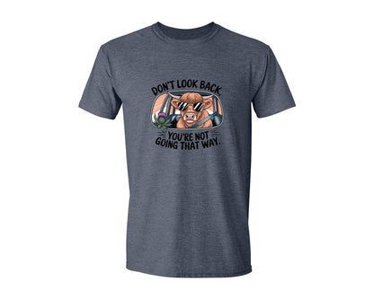 brand:Generic|color:Heather Navy|Dont Look Back Highland Cow Graphic T-Shirt