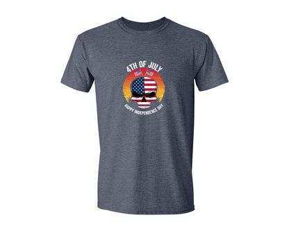 brand:Generic|color:Heather Navy|4Th Of July American Skull Sunset Indepe Graphic T-Shirt
