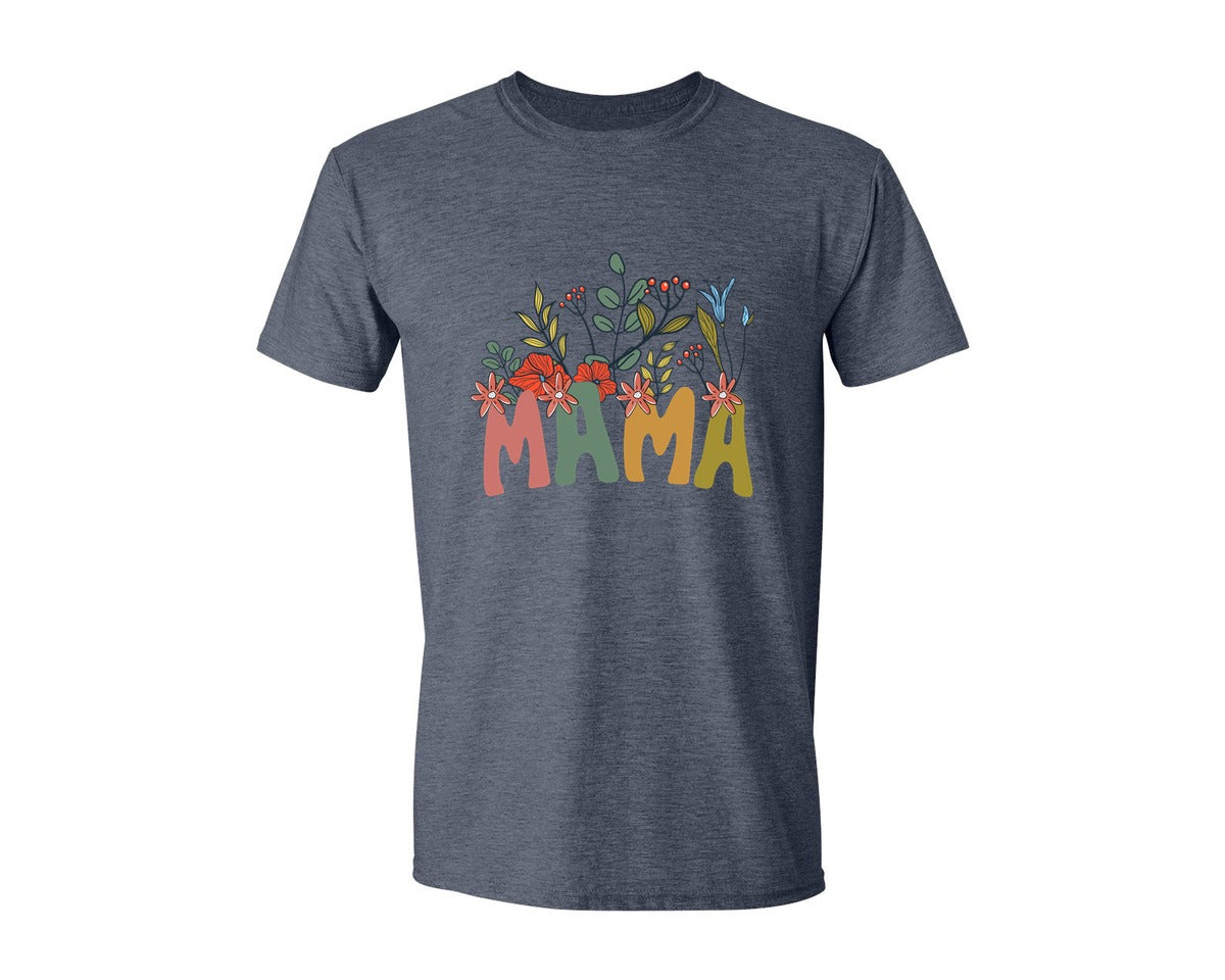 brand:Generic|color:Heather Navy|Mama Shirt Wildflowers Mama Shirt Graphic T-Shirt