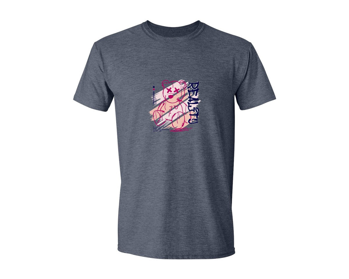 brand:Generic|color:Heather Navy|Reality Graffiti Bear Doll Streetwear Graphic T-Shirt