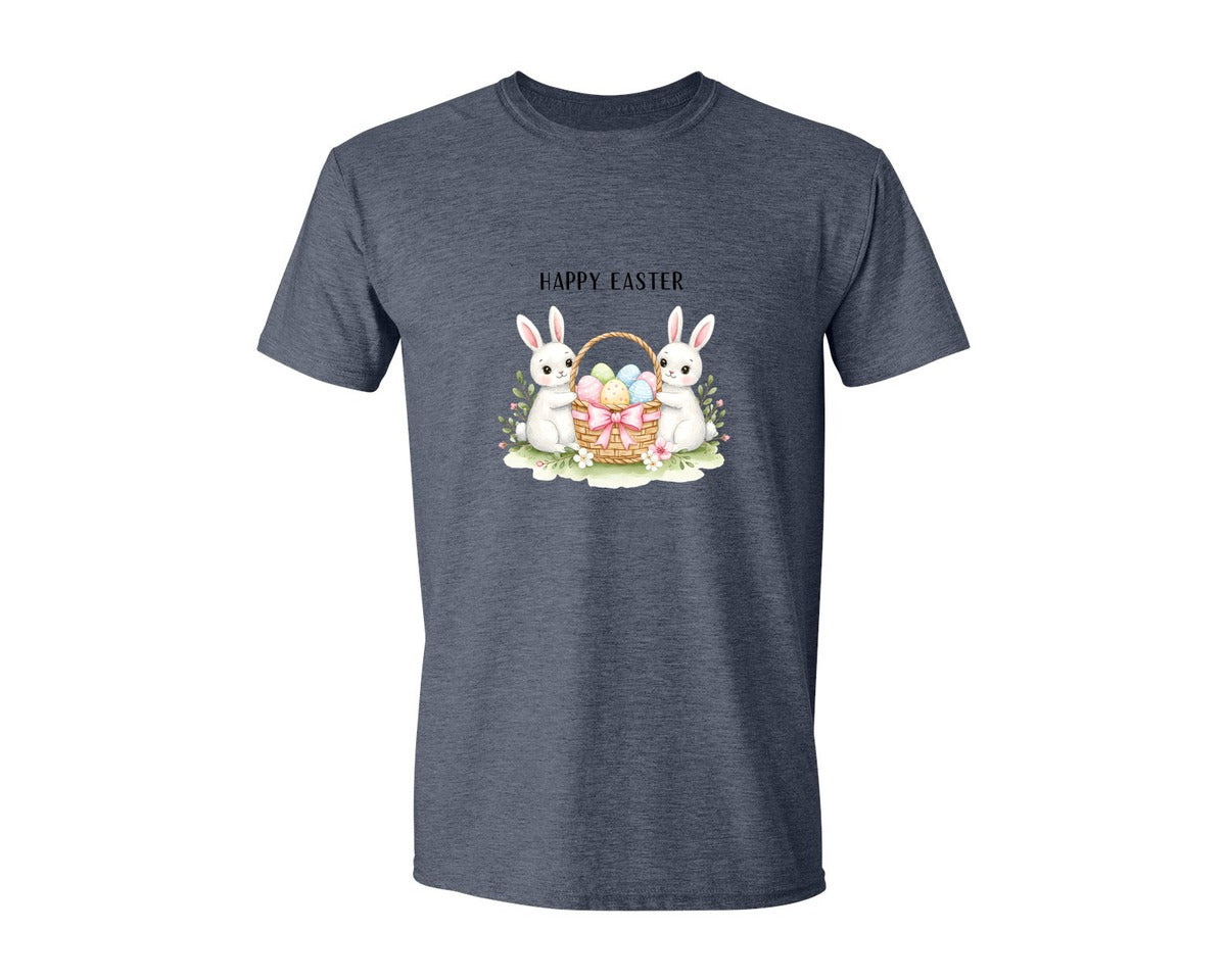 brand:Generic|color:Heather Navy|Happy Easter Bunnies With Basket Cu Graphic T-Shirt