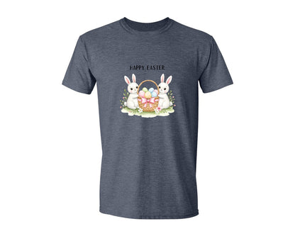 brand:Generic|color:Heather Navy|Happy Easter Bunnies With Basket Cu Graphic T-Shirt