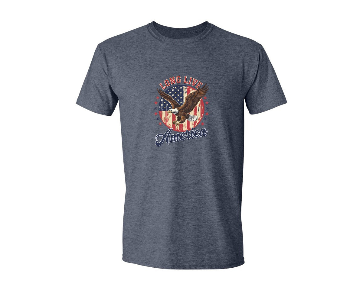 brand:Generic|color:Heather Navy|Patriotic 4Th Of July Long Live America Graphic T-Shirt