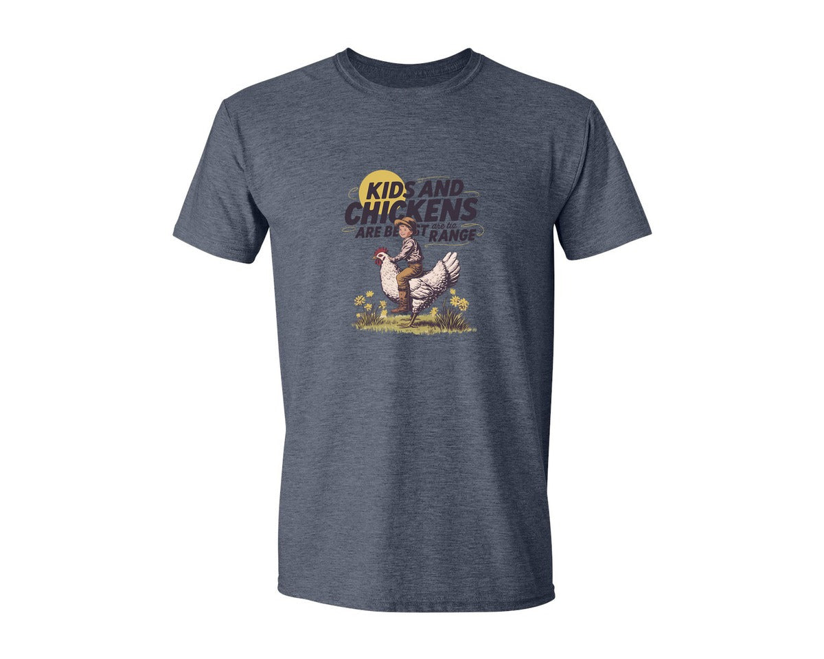 brand:Generic|color:Heather Navy|Kids And Chickens Vintage Farm Graphic T-Shirt