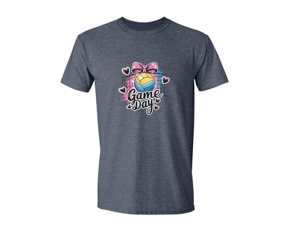 brand:Generic|color:Heather Navy|Game Day Volleyball Cute Girly Spo Graphic T-Shirt