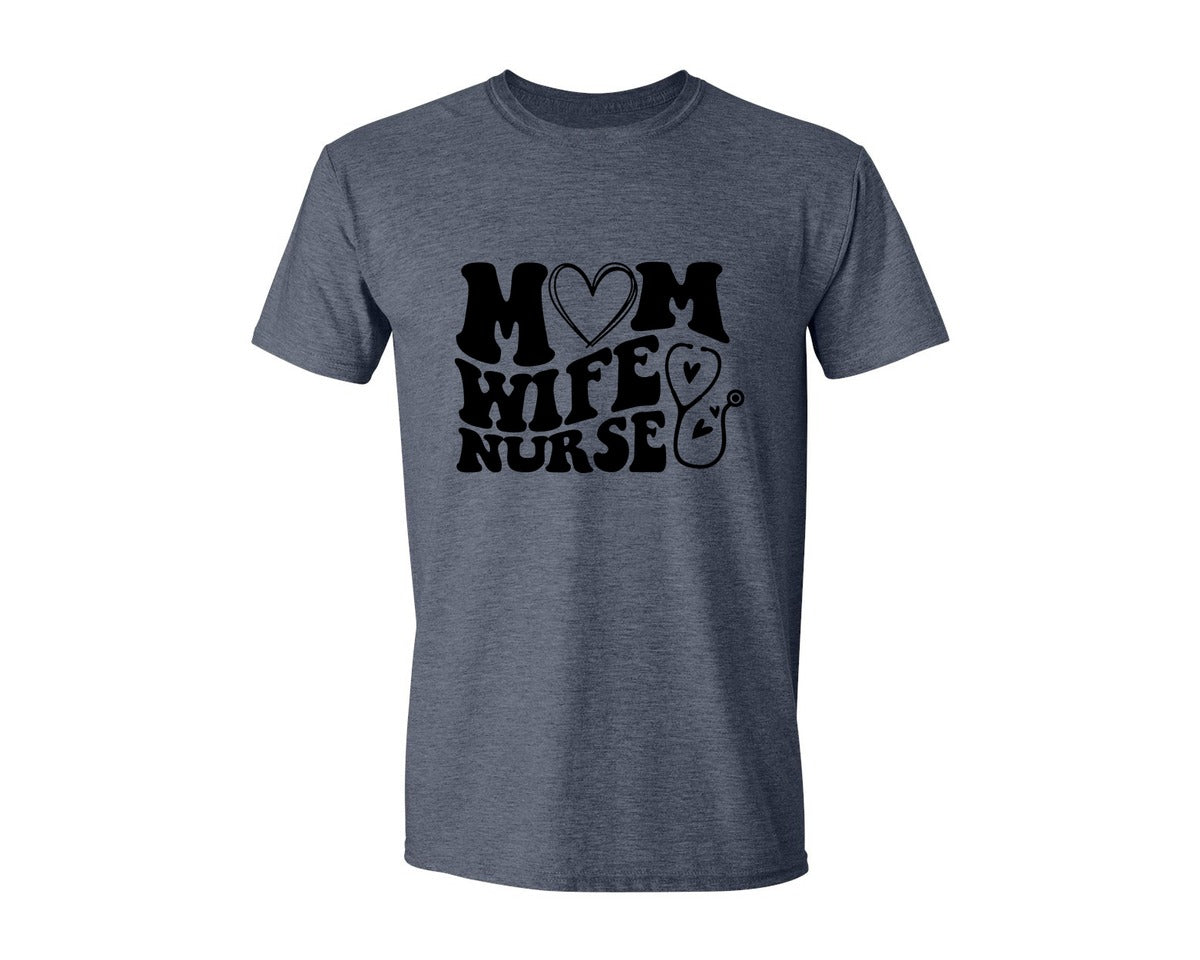 brand:Generic|color:Heather Navy|Mom Wife Nurse Wavy Graphic T-Shirt