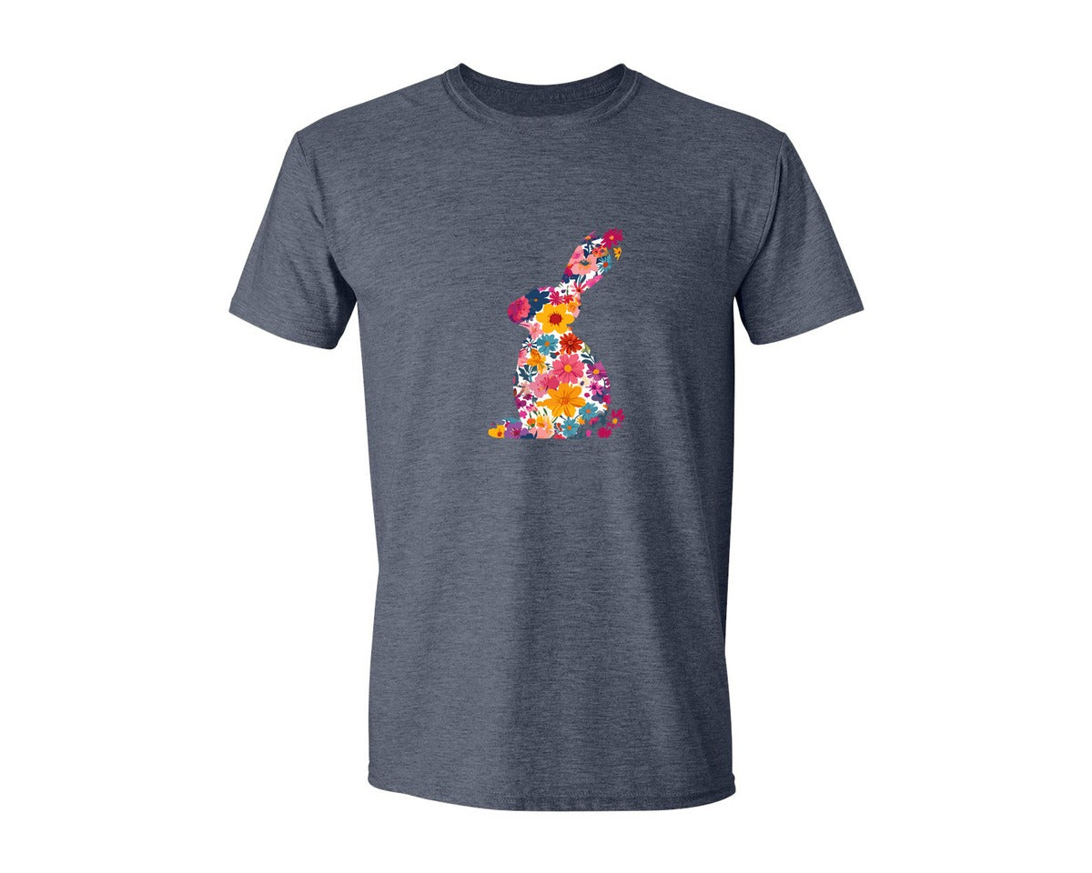 brand:Generic|color:Heather Navy|Floral Bunny Easter Rabbit Graphic T-Shirt