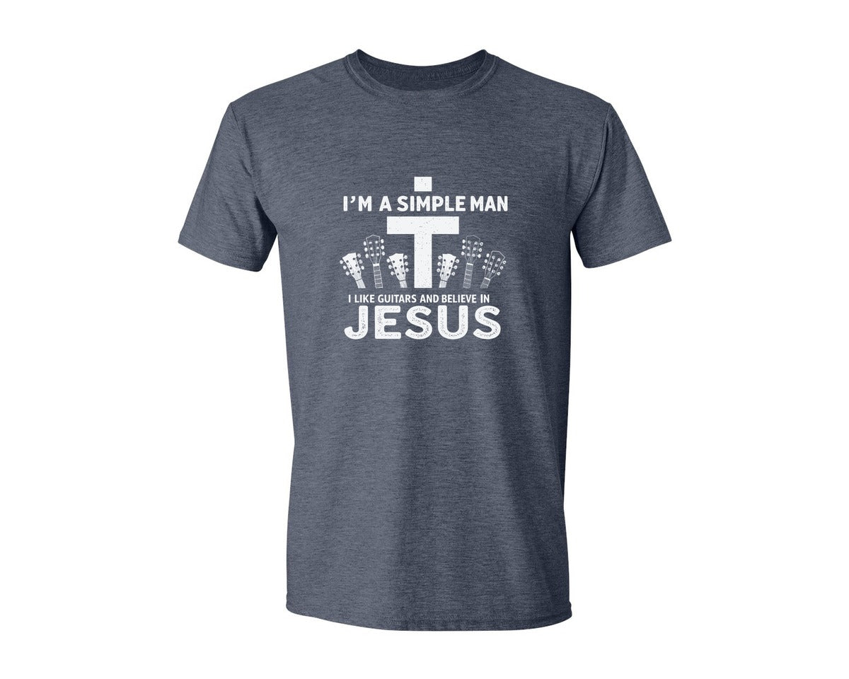 brand:Generic|color:Heather Navy|Christian Guitar Im A Simple Man Graphic T-Shirt
