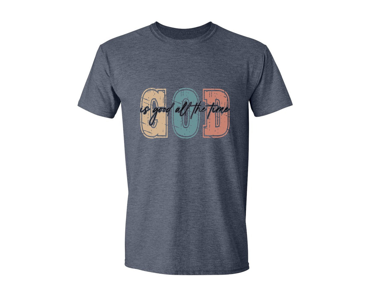 brand:Generic|color:Heather Navy|Christian God Is Good All The Time 8 Graphic T-Shirt
